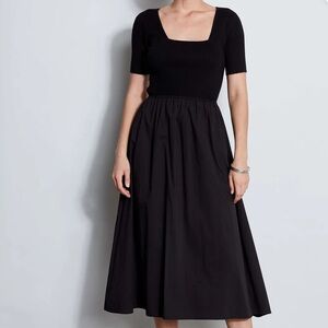 NEW T-TAHARI SHORT SLEEVE SQUARE NECK MIDI DRESS